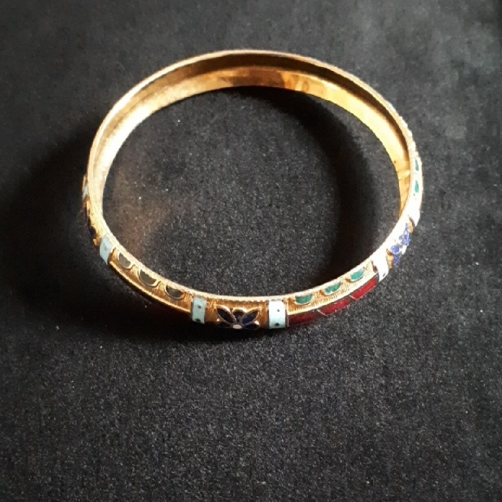 Elegant Gold tone Bangle Bracelet with Colourful Inset Enamel - Picture 2 of 7
